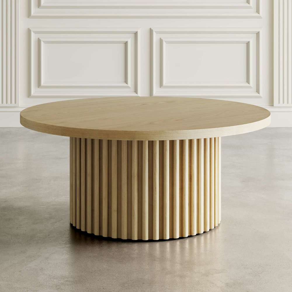 Auden Three Piece Mid-Century Modern Fluted Living Room Coffee and End Table Set. Picture 7