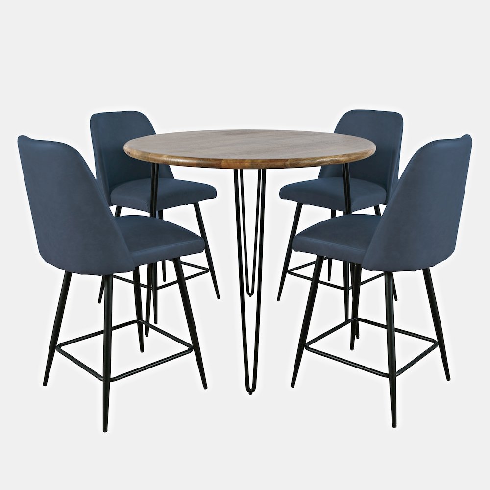 Five Piece Round Modern Solid Wood Counter Height Dining Set. Picture 1