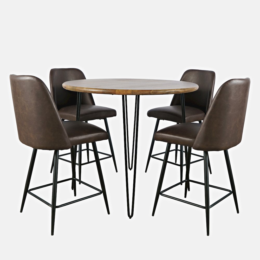 Five Piece Round Modern Solid Wood Counter Height Dining Set. Picture 2