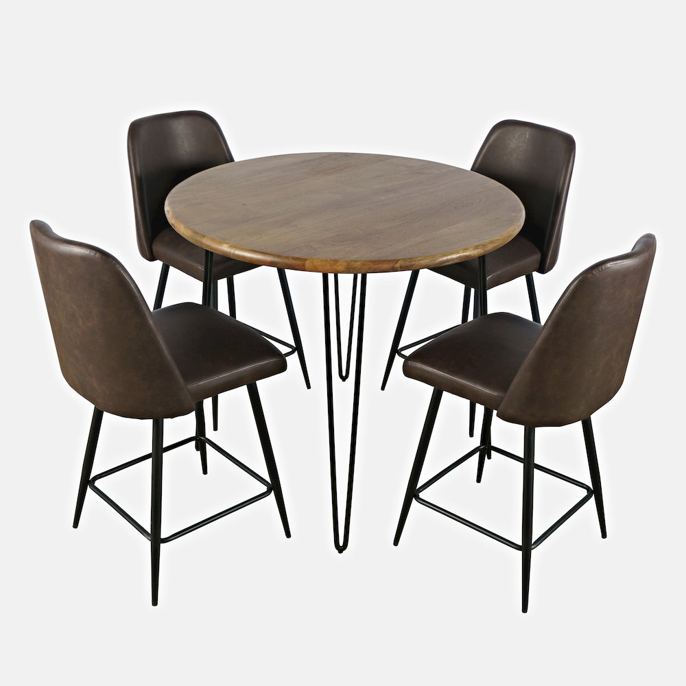 Five Piece Round Modern Solid Wood Counter Height Dining Set. Picture 3
