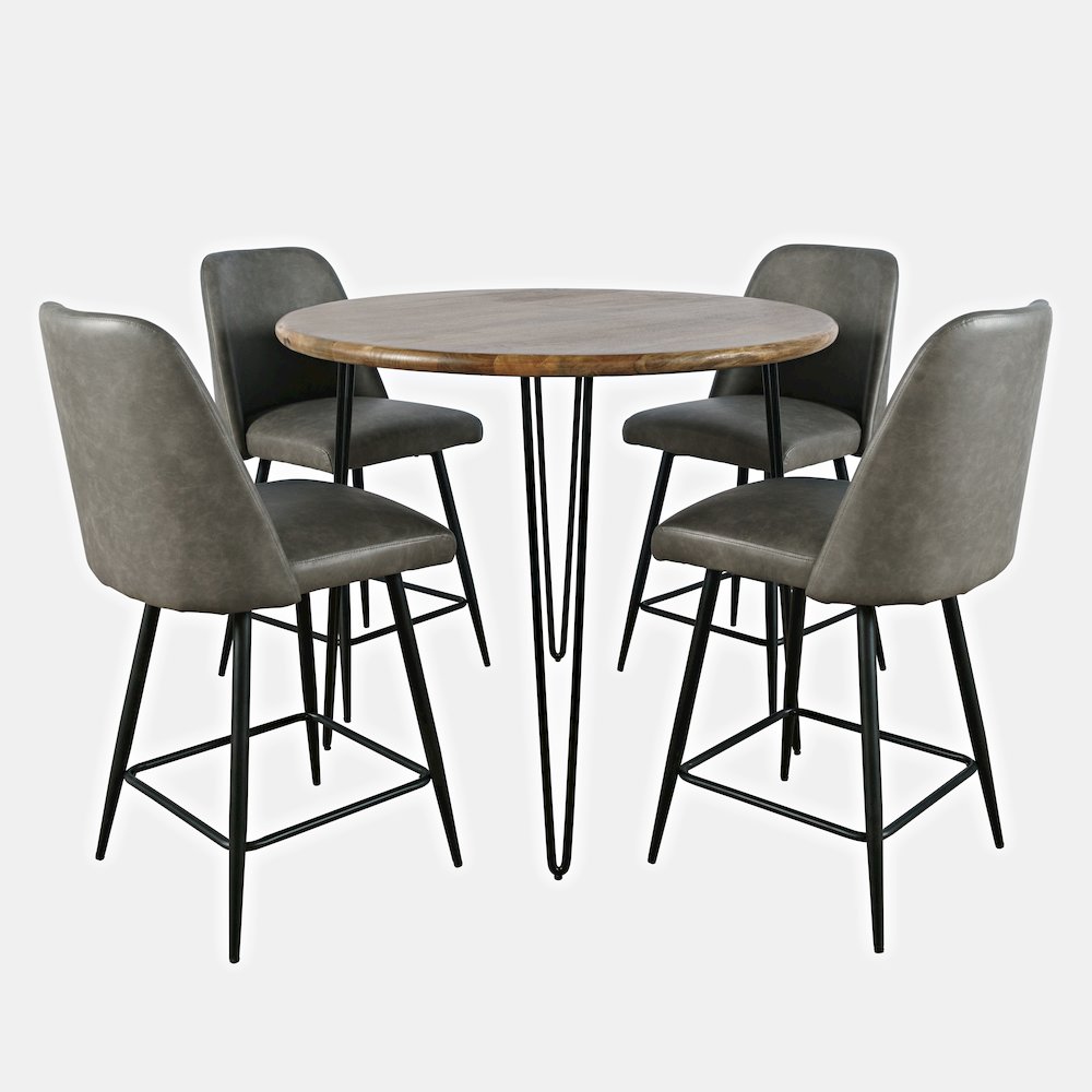 Five Piece Round Modern Solid Wood Counter Height Dining Set. Picture 1