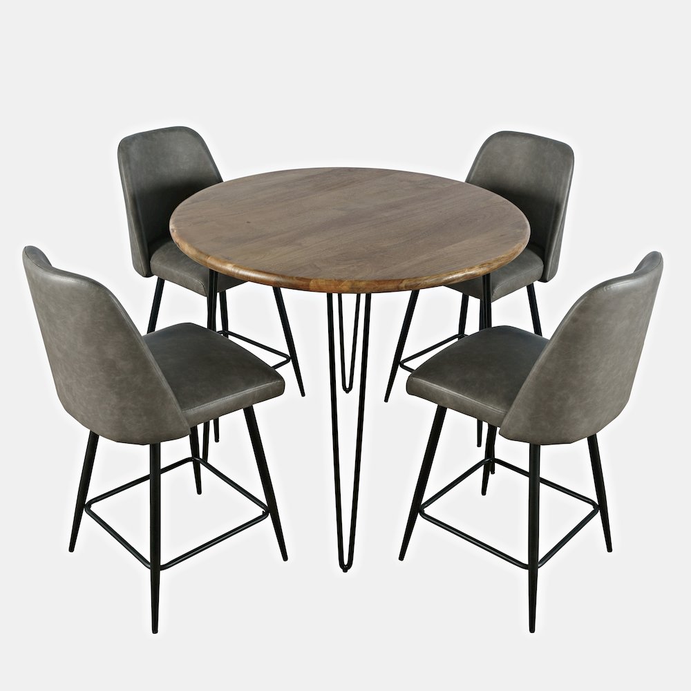 Five Piece Round Modern Solid Wood Counter Height Dining Set. Picture 2