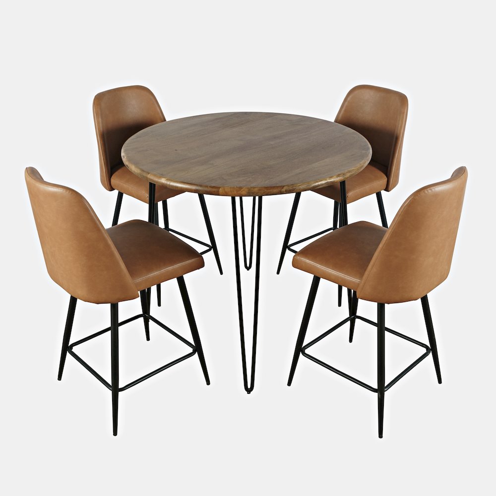 Five Piece Round Modern Solid Wood Counter Height Dining Set. Picture 3