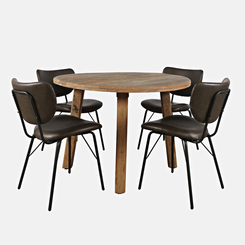 Five Piece Round Rustic Reclaimed Solid Wood Round Dining Set. Picture 1