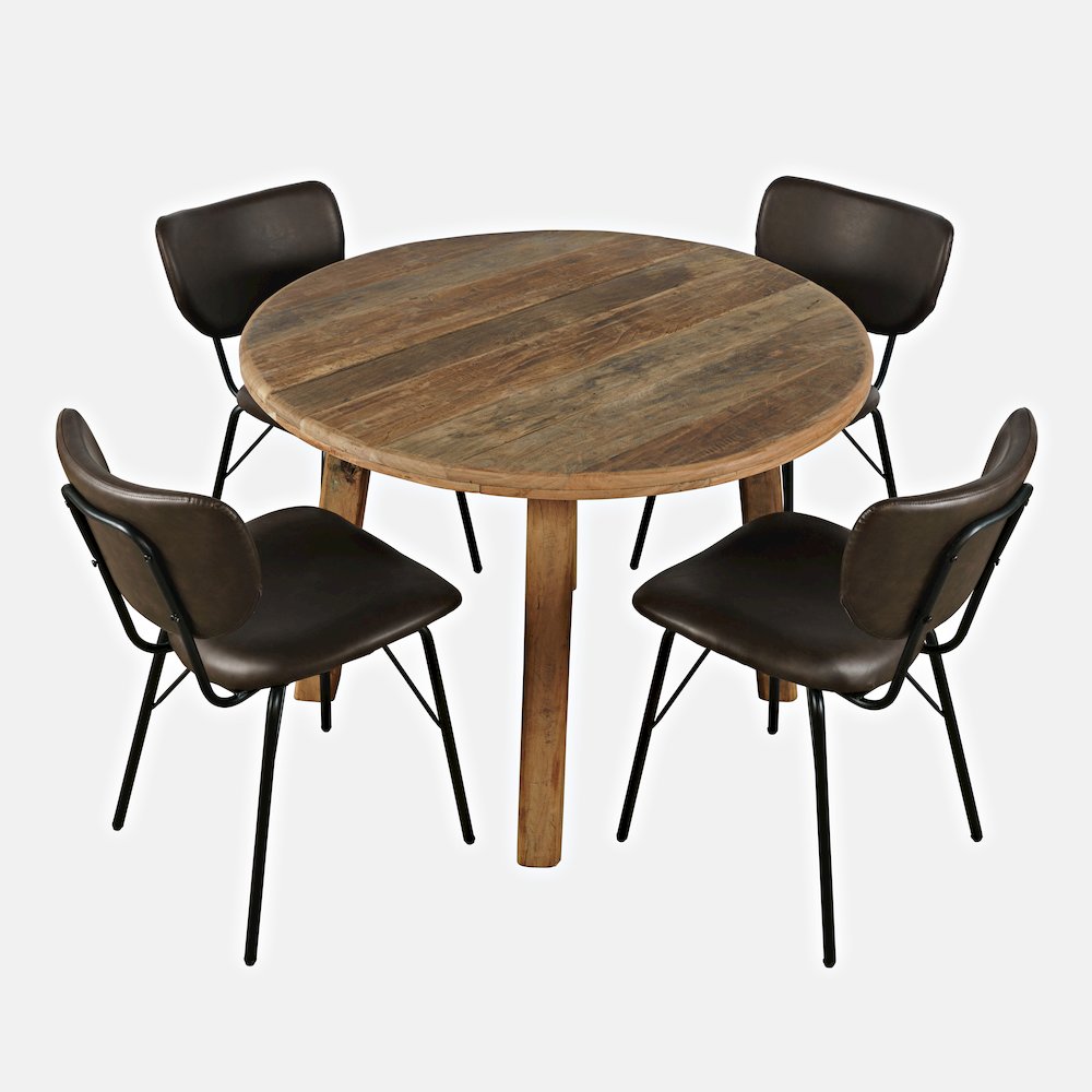 Five Piece Round Rustic Reclaimed Solid Wood Round Dining Set. Picture 3