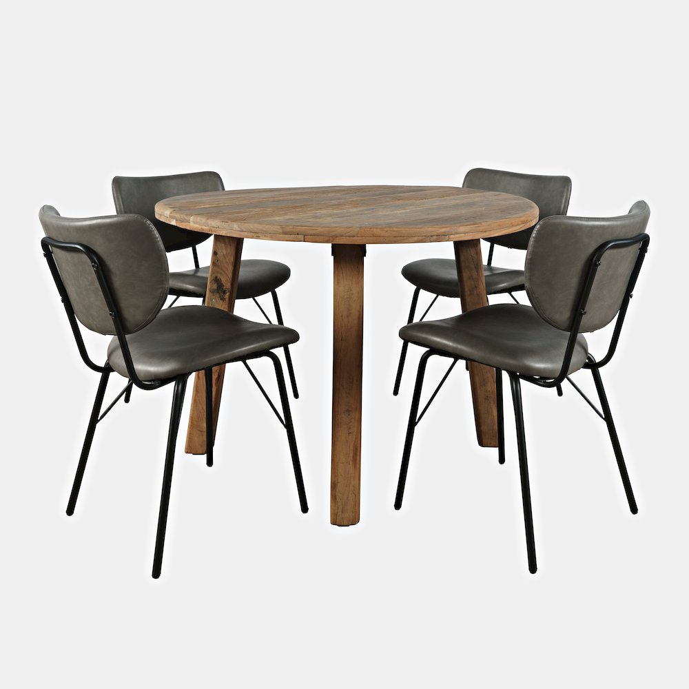 Five Piece Round Rustic Reclaimed Solid Wood Round Dining Set. Picture 1