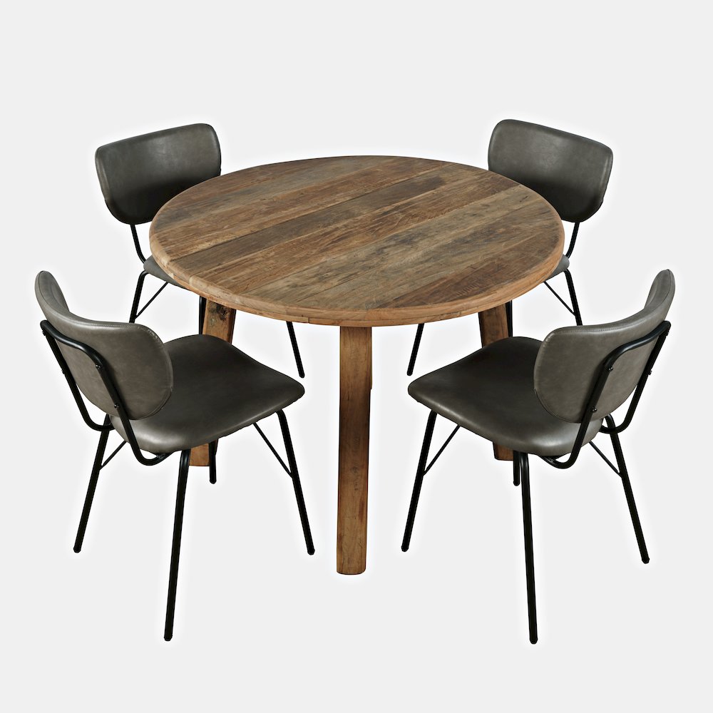 Five Piece Round Rustic Reclaimed Solid Wood Round Dining Set. Picture 2