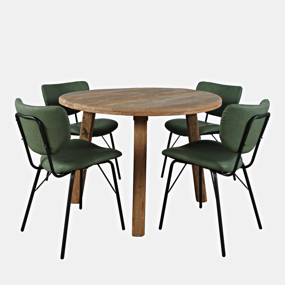 Five Piece Round Rustic Reclaimed Solid Wood Round Dining Set. Picture 1