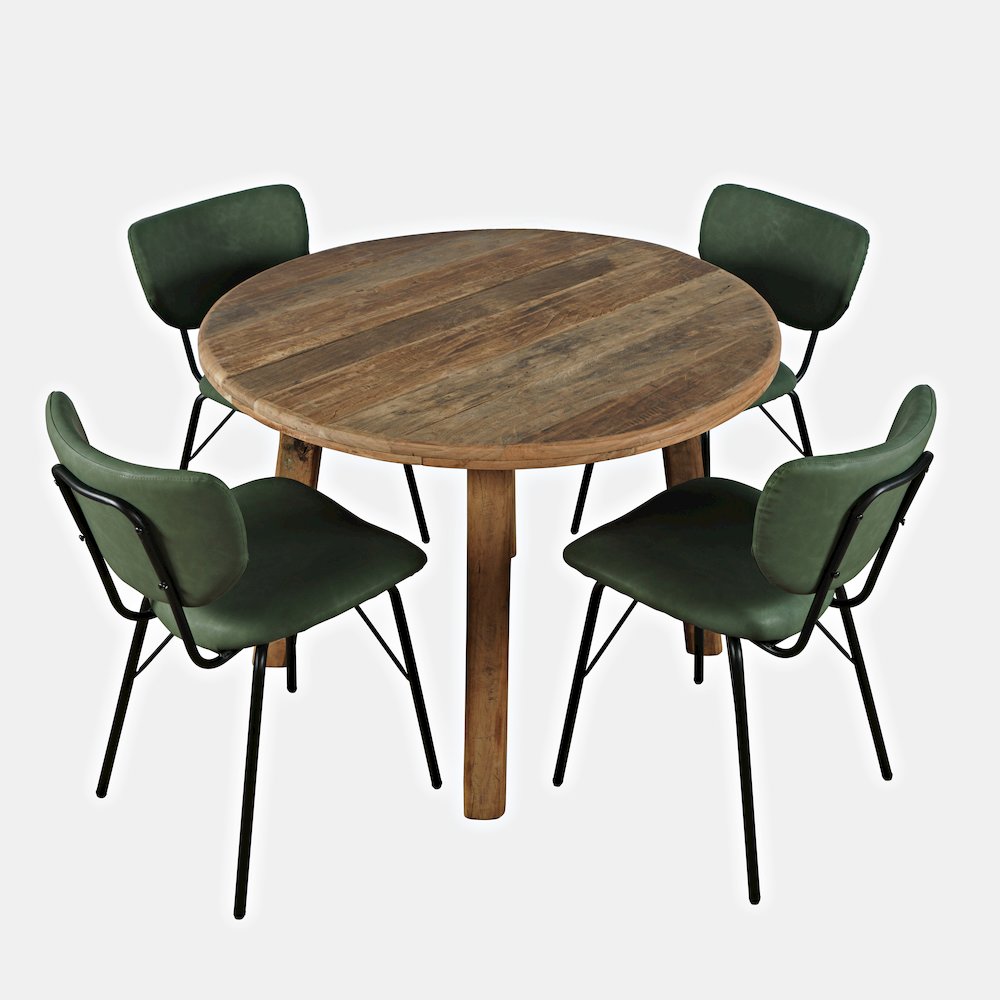 Five Piece Round Rustic Reclaimed Solid Wood Round Dining Set. Picture 2