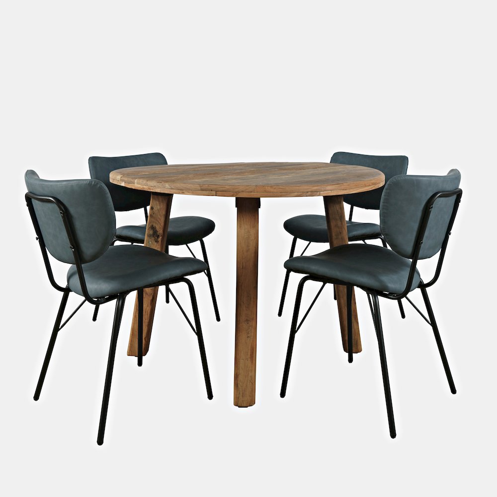 Five Piece Round Rustic Reclaimed Solid Wood Round Dining Set. Picture 1