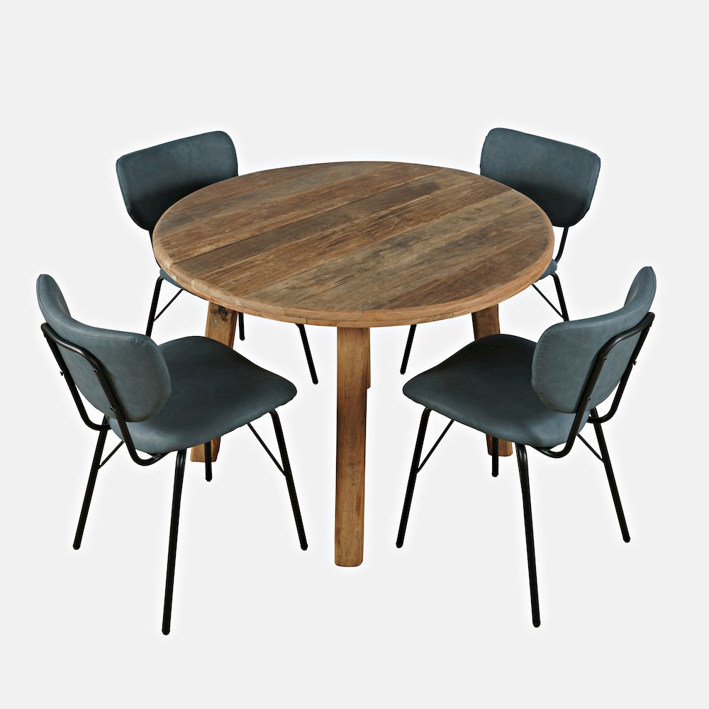 Five Piece Round Rustic Reclaimed Solid Wood Round Dining Set. Picture 3