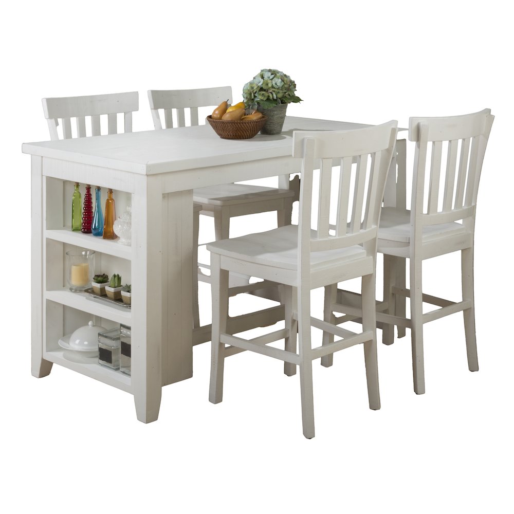 Solid Reclaimed Pine Rustic 60" Dining Set with Four Counter Height Barstools. Picture 2