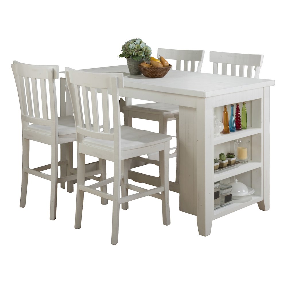 Solid Reclaimed Pine Rustic 60" Dining Set with Four Counter Height Barstools. Picture 1