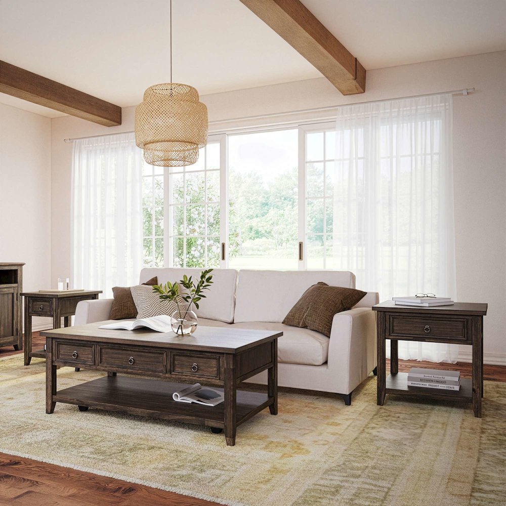Bakersfield Transitional Rustic 3-Pc Living Room Coffee/End/Side Table Set. Picture 2