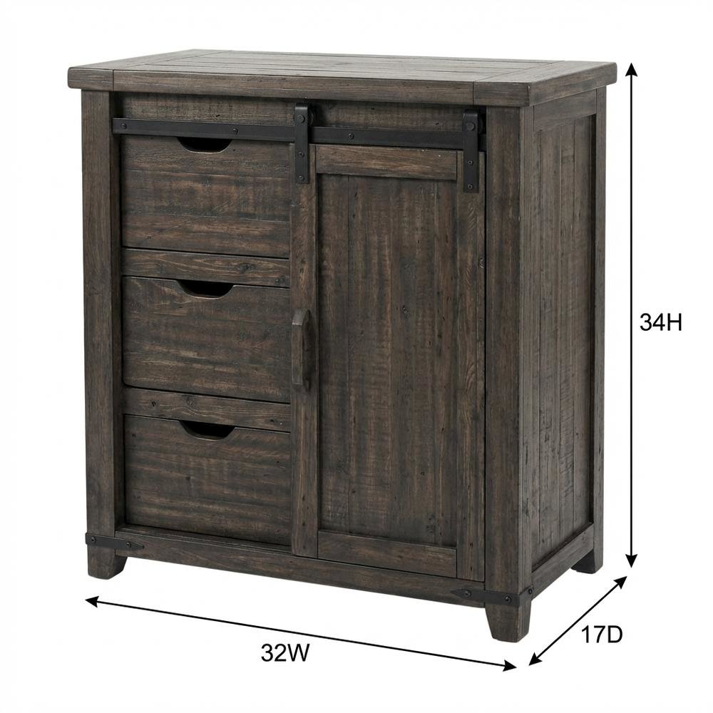 Barnwood Brown Farmhouse Barn Door Cabinet, 32 Inch, MDF Pine, Rustic. Picture 7
