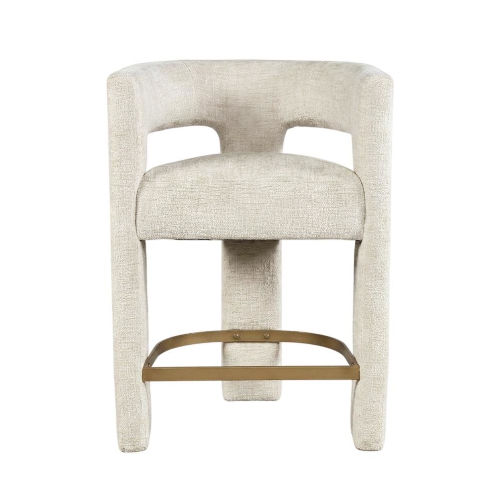 Modern Upholstered Counter Stool, Iron Frame, Natural, Set of 2. Picture 4