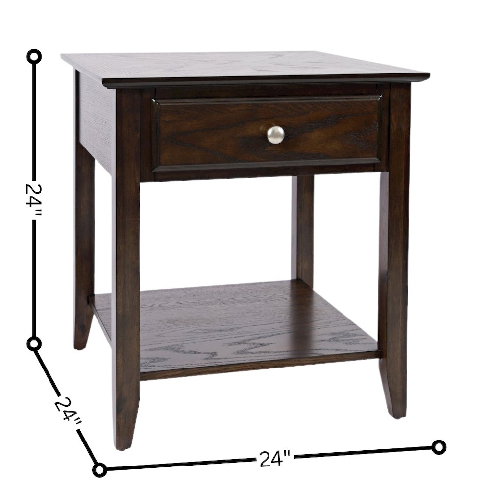 Espresso Brown Wooden End Table with Drawer, Elegant Side Table for Bedroom, 22". Picture 6