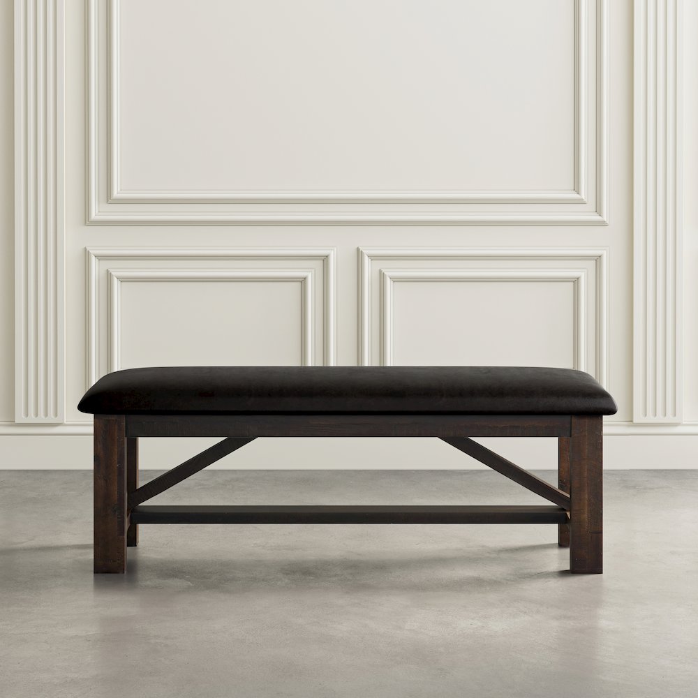 Kona Grove Distressed Rustic Solid Wood 54" Upholstered Trestle Dining Bench. Picture 5