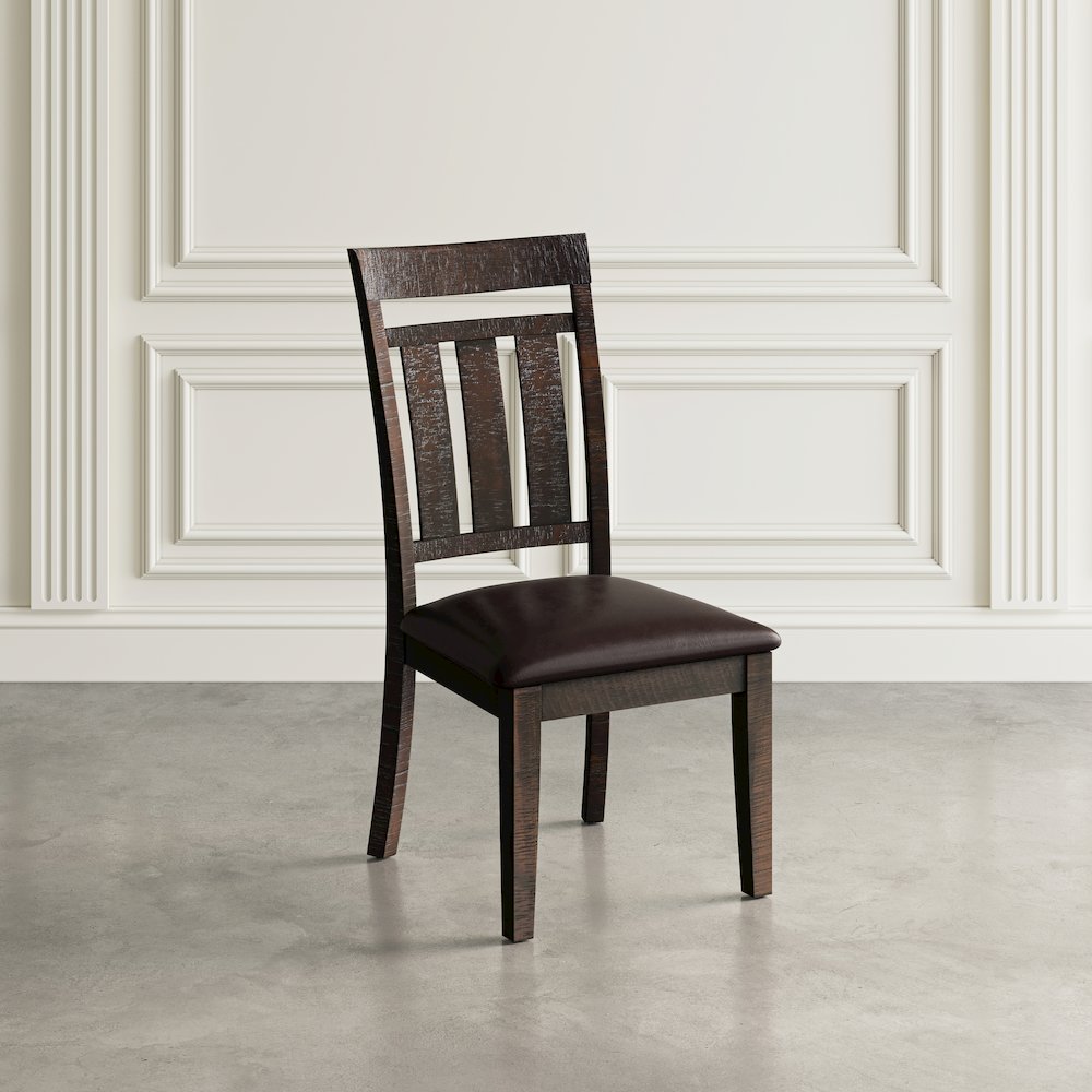 Distressed Rustic Solid Acacia Upholstered Slat-back Dining Chair (Set of 2). Picture 6