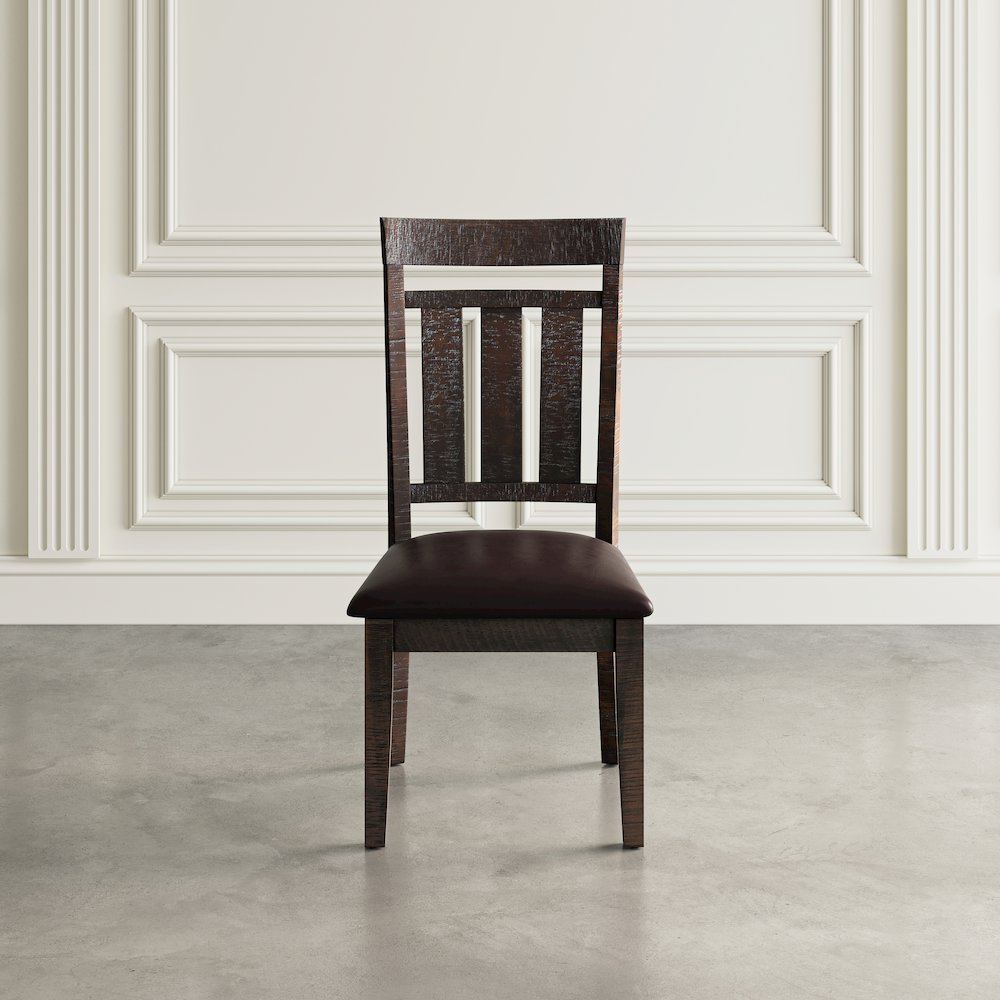 Distressed Rustic Solid Acacia Upholstered Slat-back Dining Chair (Set of 2). Picture 5