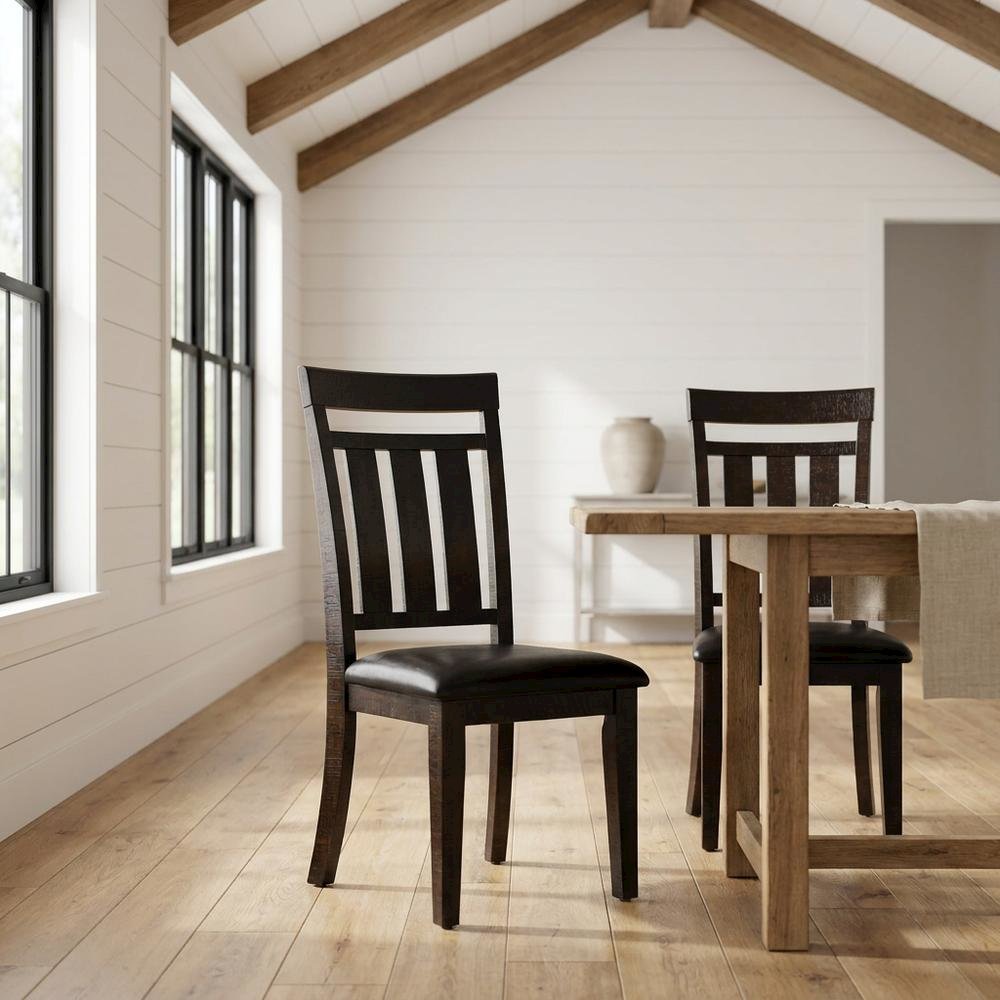 Solid Acacia Slat-Back Rustic Farmhouse Kitchen Dining Chair, Deep Chocolate, Set of 2. Picture 3