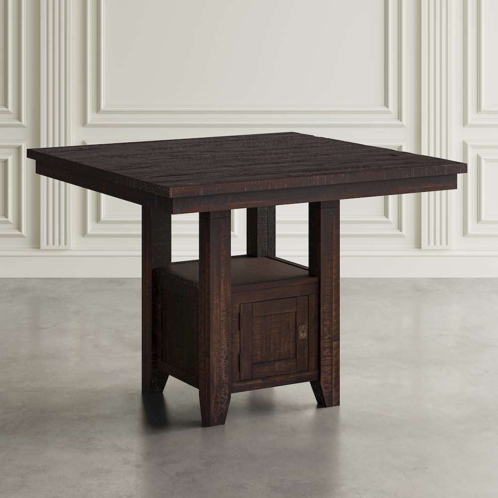 Kona Grove Distressed Rustic Solid Wood 48" Square Pub Table with Storage Base. Picture 6