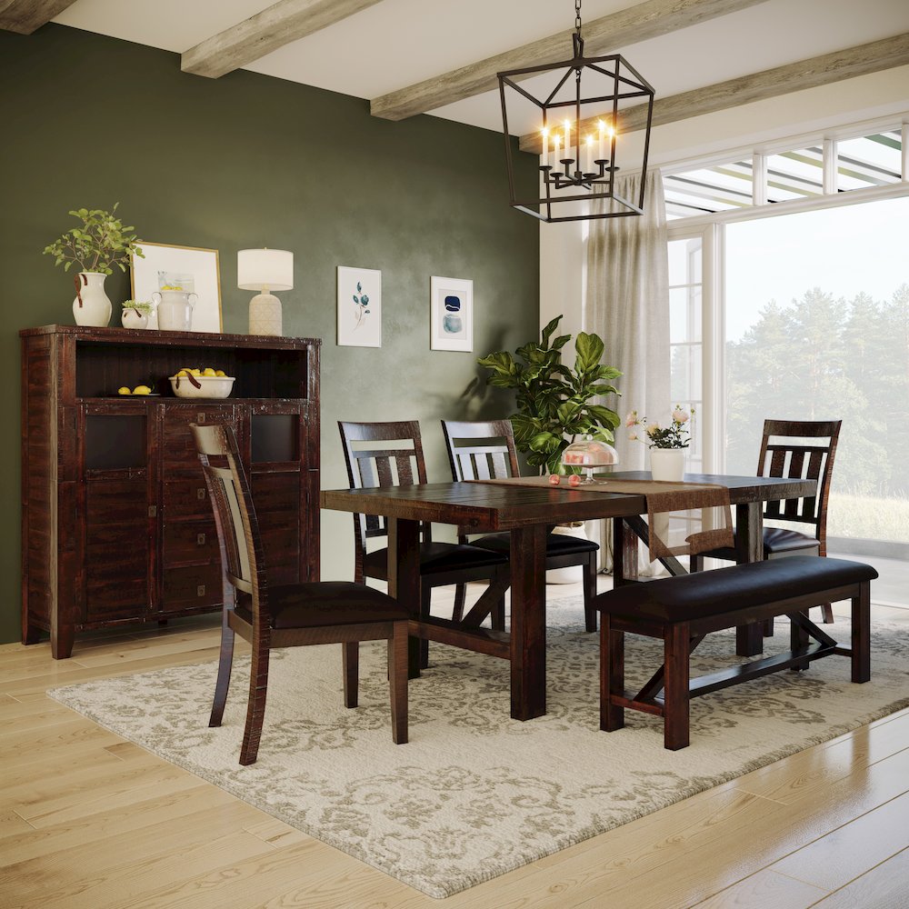 Kona Grove Distressed Rustic Solid Wood 54" Upholstered Trestle Dining Bench. Picture 2