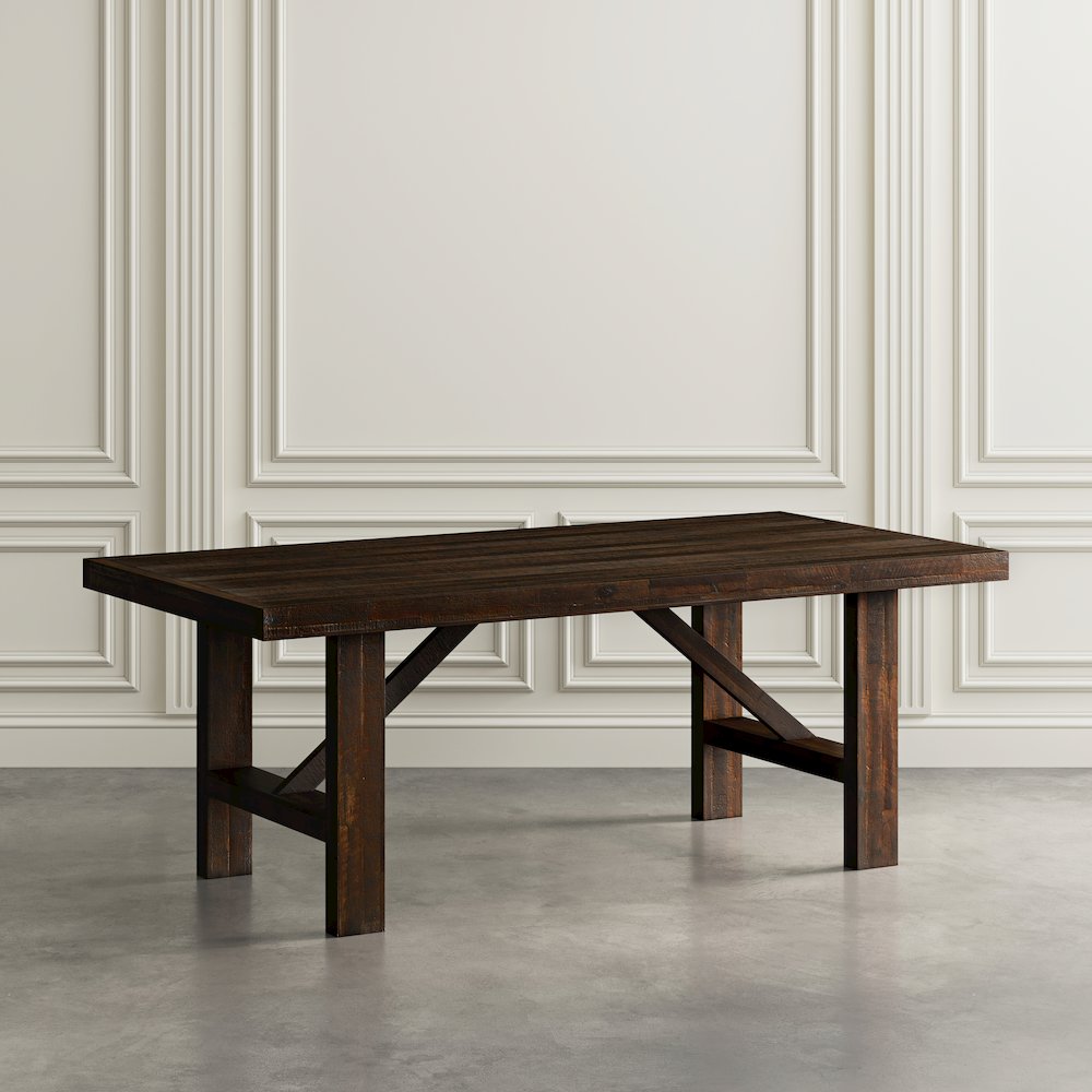 Kona Grove 79" Distressed Rustic Solid Wood Trestle Dining Table. Picture 6