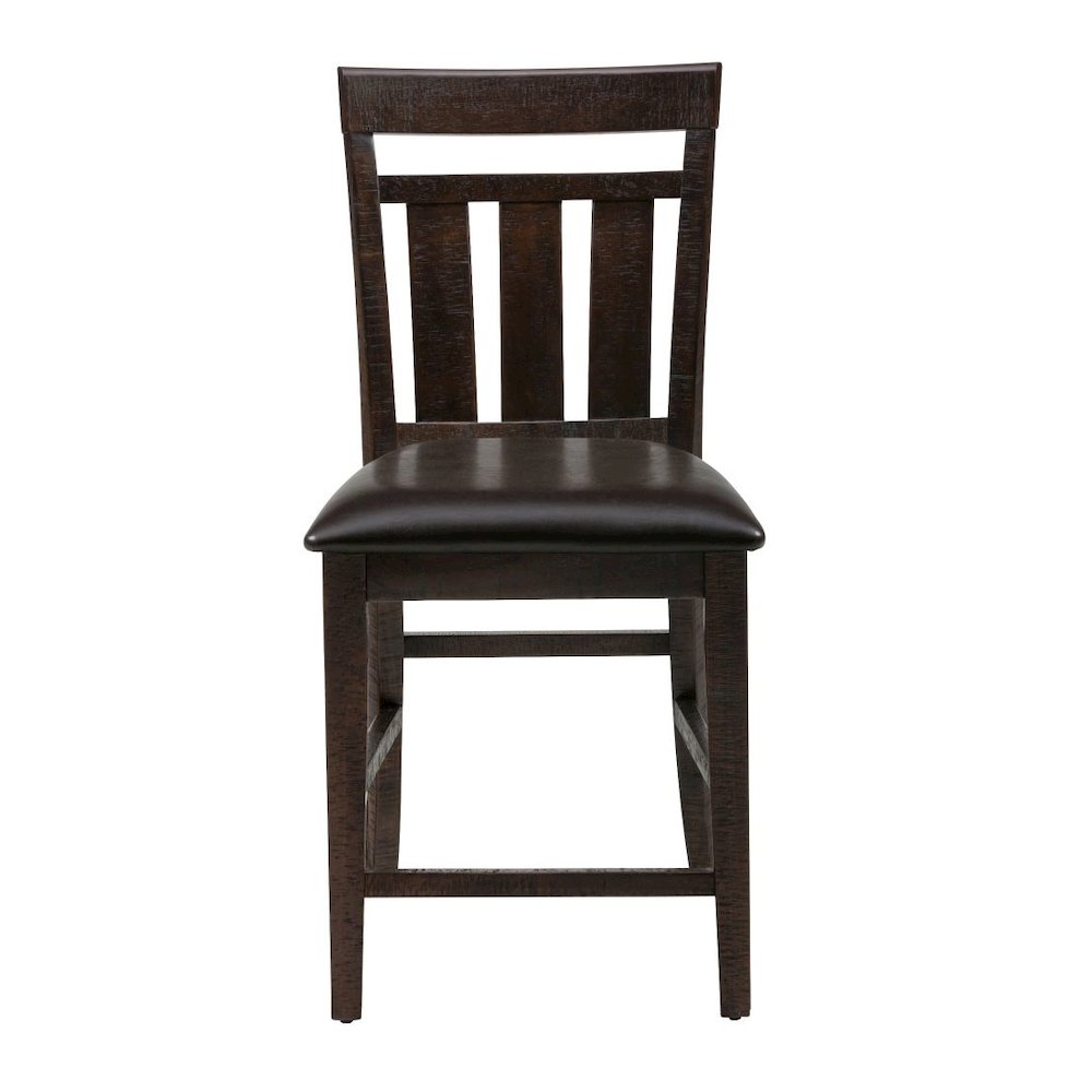 Distressed Rustic Solid Acacia Upholstered Slat-back Barstool (Set of 2). Picture 1