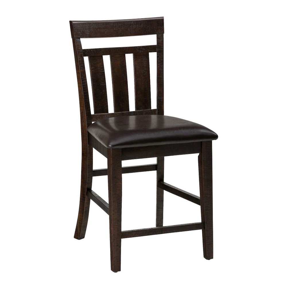 Distressed Rustic Solid Acacia Upholstered Slat-back Barstool (Set of 2). Picture 2