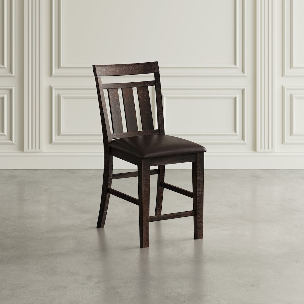 Distressed Rustic Solid Acacia Upholstered Slat-back Barstool (Set of 2). Picture 6