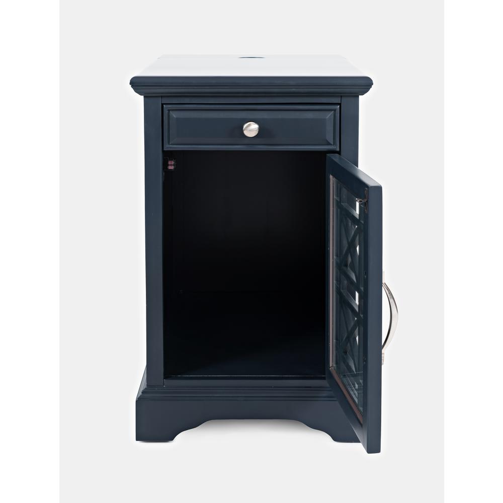 Blue Acacia End Table with USB Charging Station for Convenient Living Room Use. Picture 7
