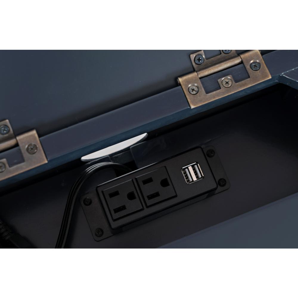 Blue Acacia End Table with USB Charging Station for Convenient Living Room Use. Picture 6