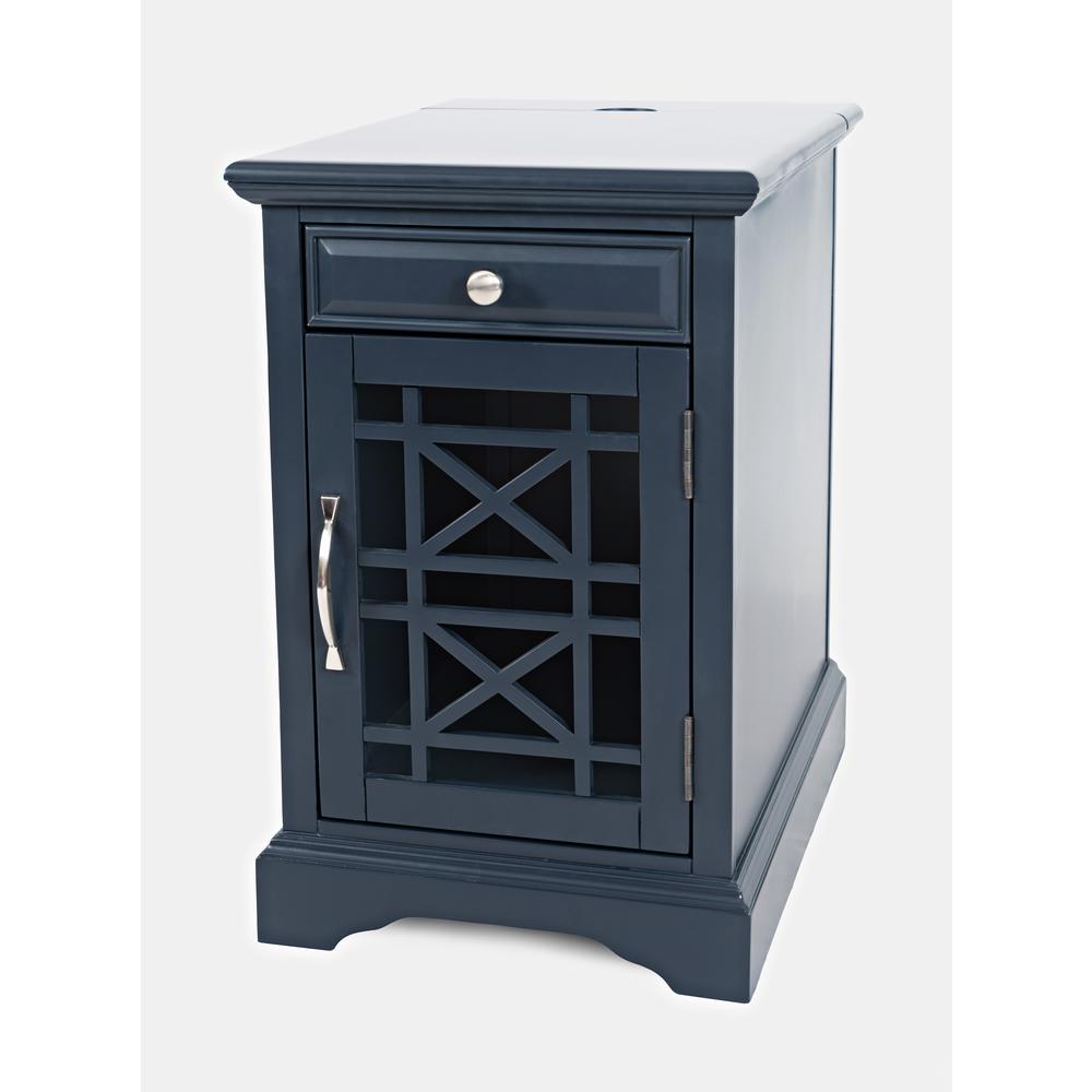 Blue Acacia End Table with USB Charging Station for Convenient Living Room Use. Picture 4