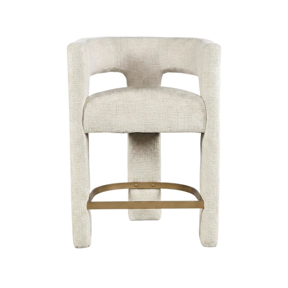 Modern Upholstered Counter Stool, Iron Frame, Natural, Set of 4. Picture 4