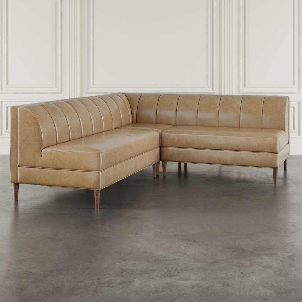 Ruston Modern Banquette Faux Leather Sectional with Five Seats and Corner Wedge. Picture 9