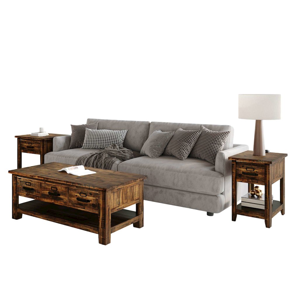 Cannon Valley Rustic Modern 3-Pc Living Room Coffee/End/Side Table Set. Picture 3