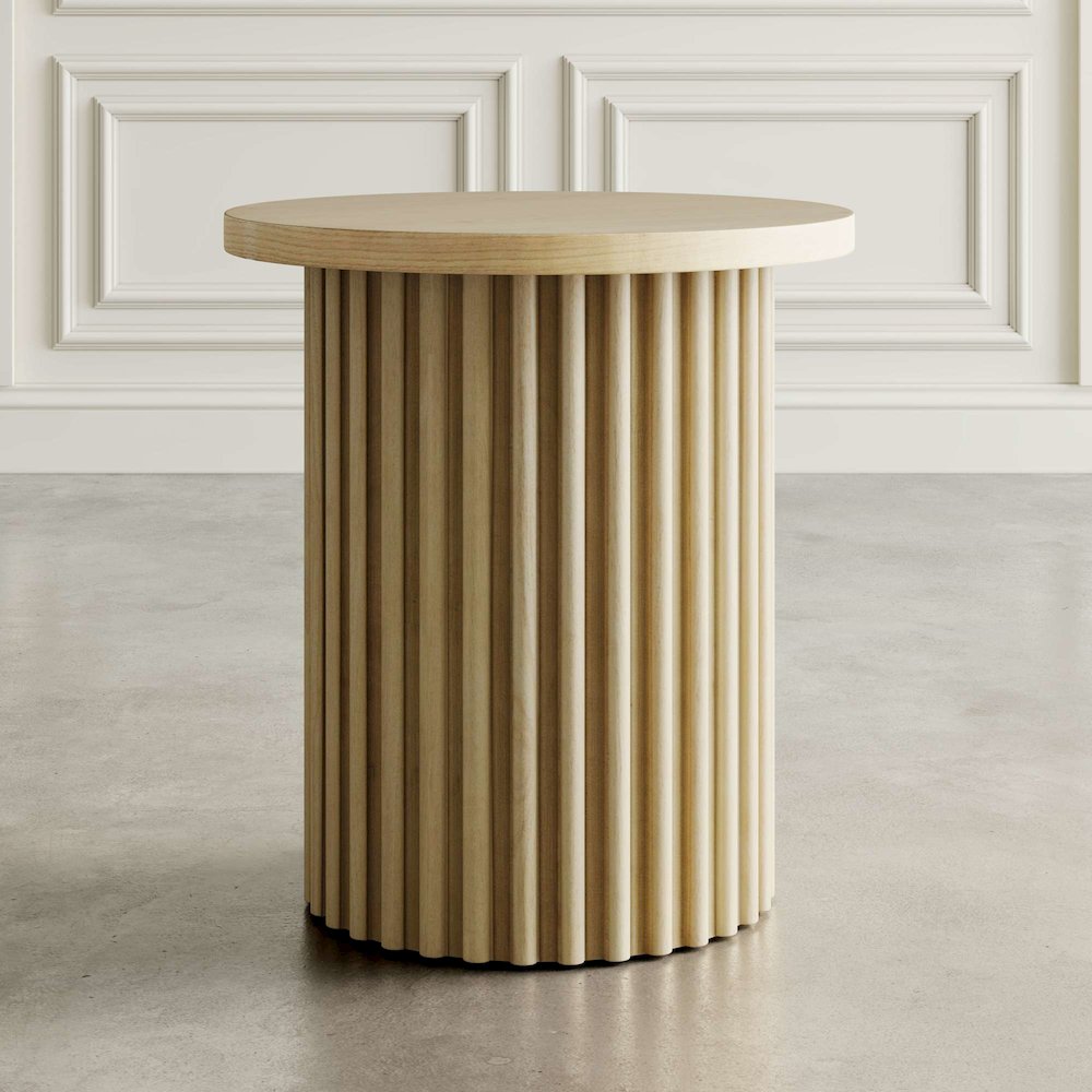 Auden Three Piece Mid-Century Modern Fluted Living Room Coffee and End Table Set. Picture 8