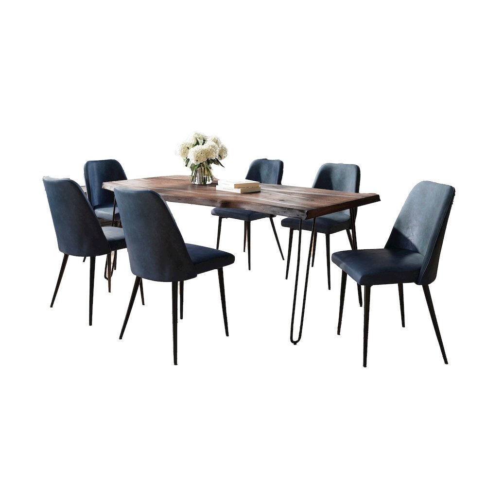 Seven Piece Solid Acacia Dining Set with Upholstered Mid-Century Modern Chairs. Picture 2