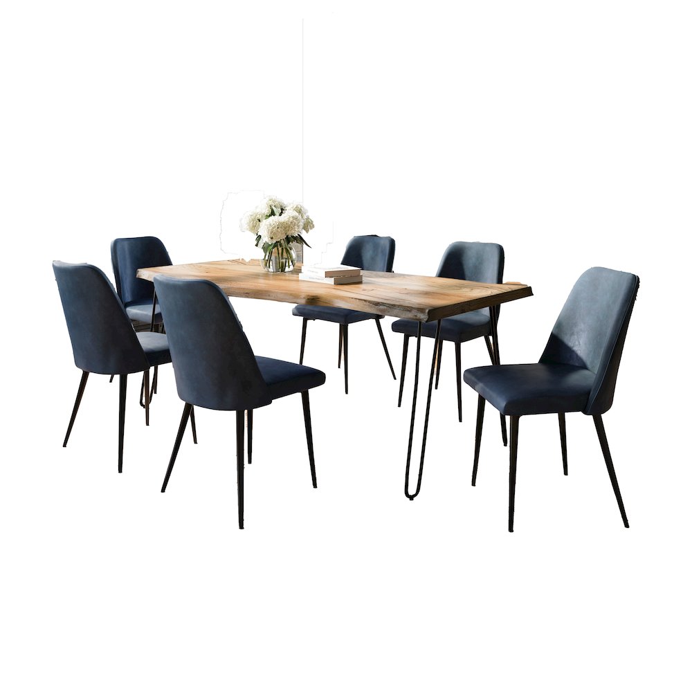 Seven Piece Solid Acacia Dining Set with Upholstered Mid-Century Modern Chairs. Picture 2
