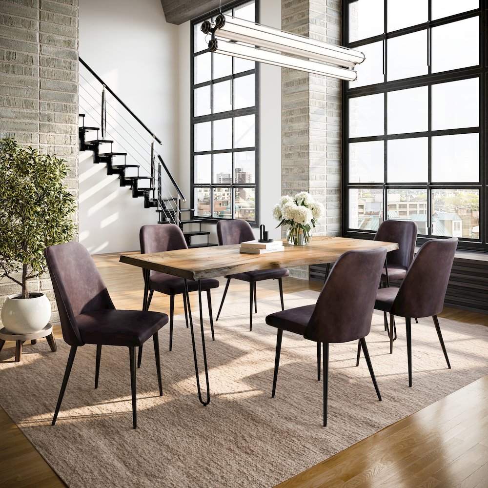 Seven Piece Solid Acacia Dining Set with Upholstered Mid-Century Modern Chairs. Picture 9