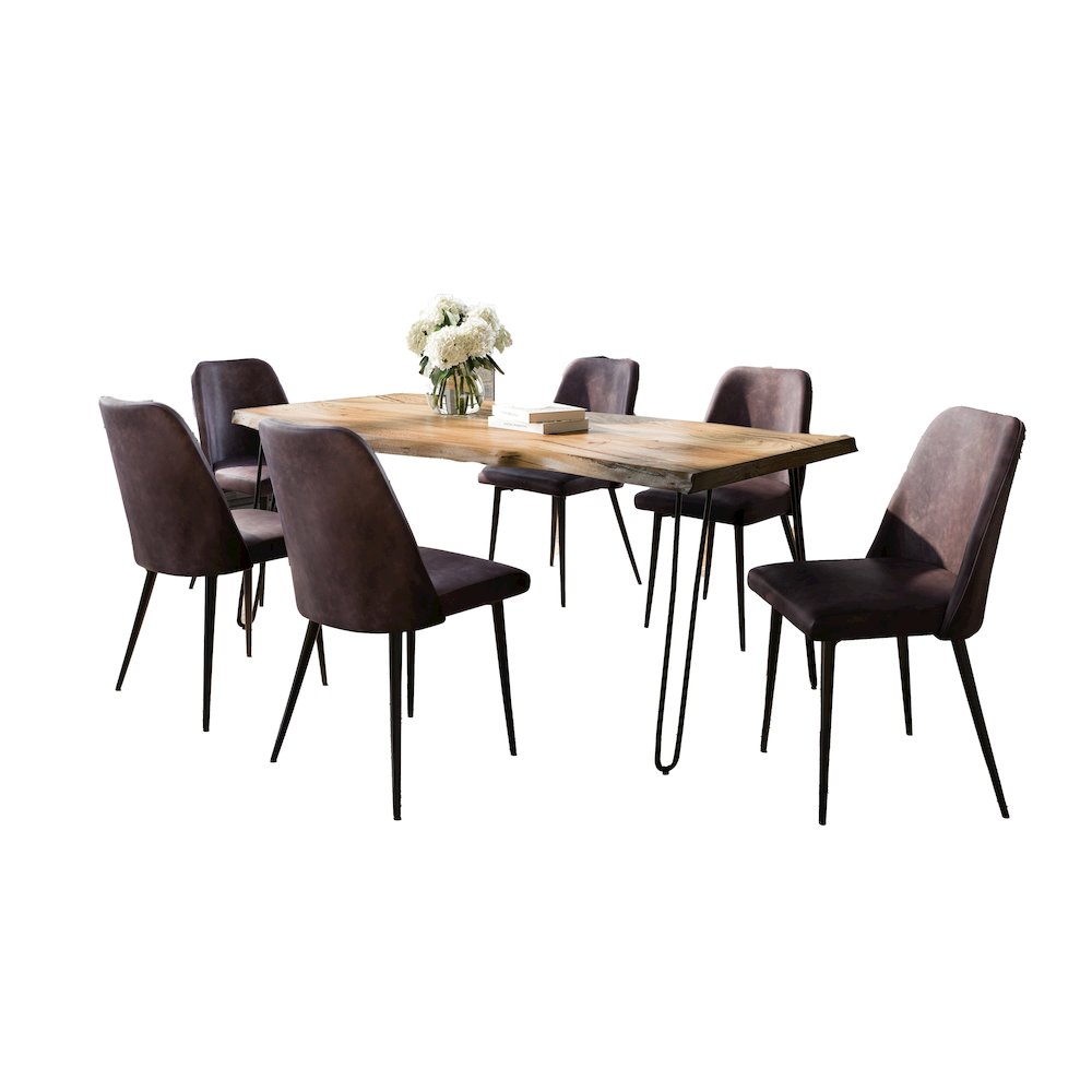 Seven Piece Solid Acacia Dining Set with Upholstered Mid-Century Modern Chairs. Picture 2