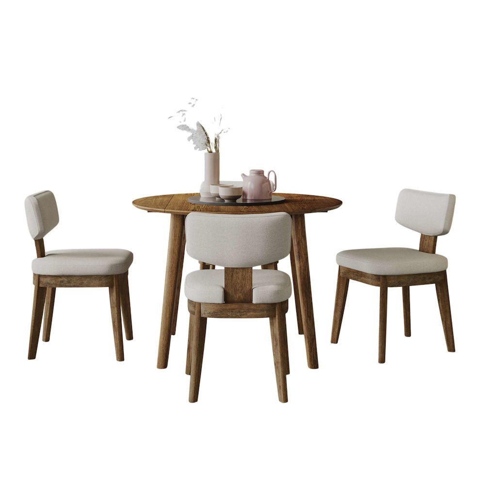 Percy 42" Contemporary 5-Pc Drop-Leaf Dining Set, Upholstered Chairs. Picture 1