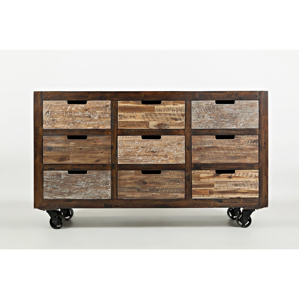 Painted Canyon Rustic Solid Acacia 9 Drawer Accent Chest with Caster Wheels. Picture 9