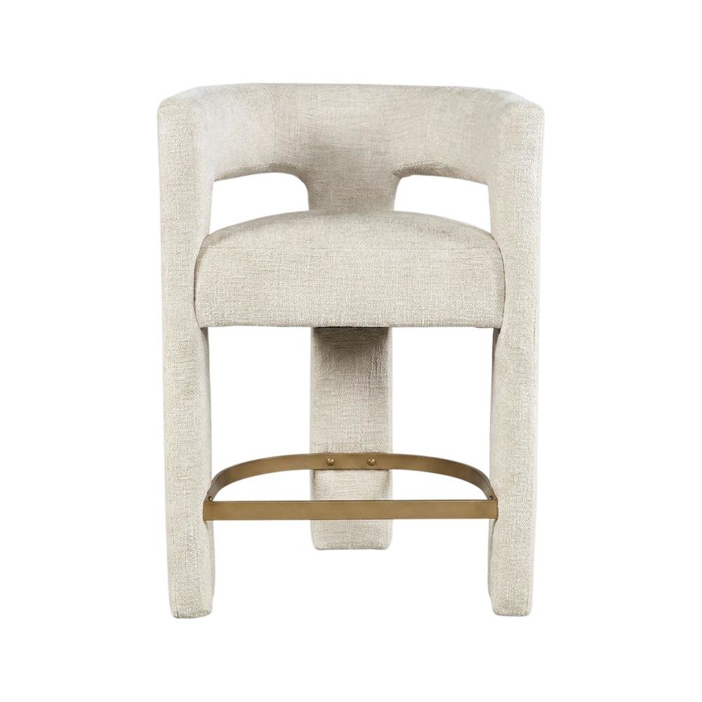Modern Upholstered Counter Stool, Iron Frame, Natural, Set of 6. Picture 4