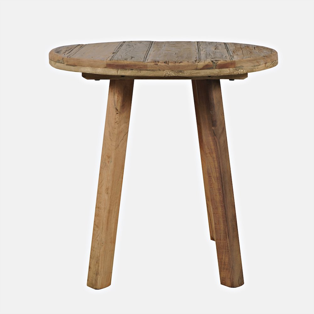 4" Round Rustic Reclaimed Solid Wood End Table. Picture 9