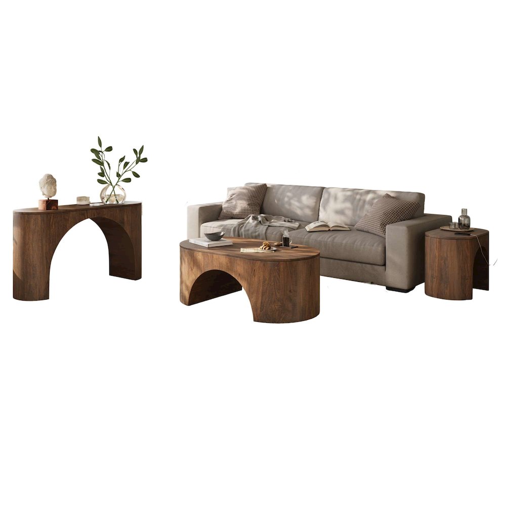 Luna Modern Architectural Three Piece Curved Living Room Table Set. Picture 1