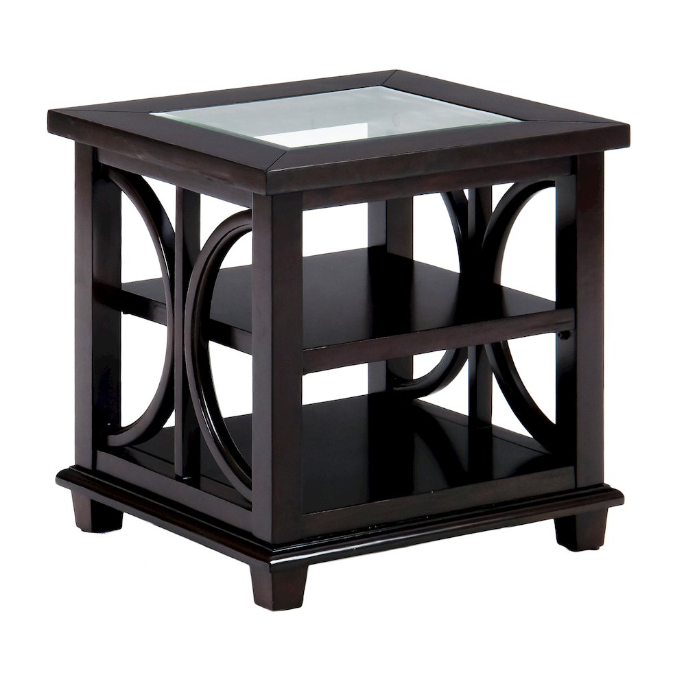 Panama Brown Contemporary Wood and Glass End Table. Picture 2