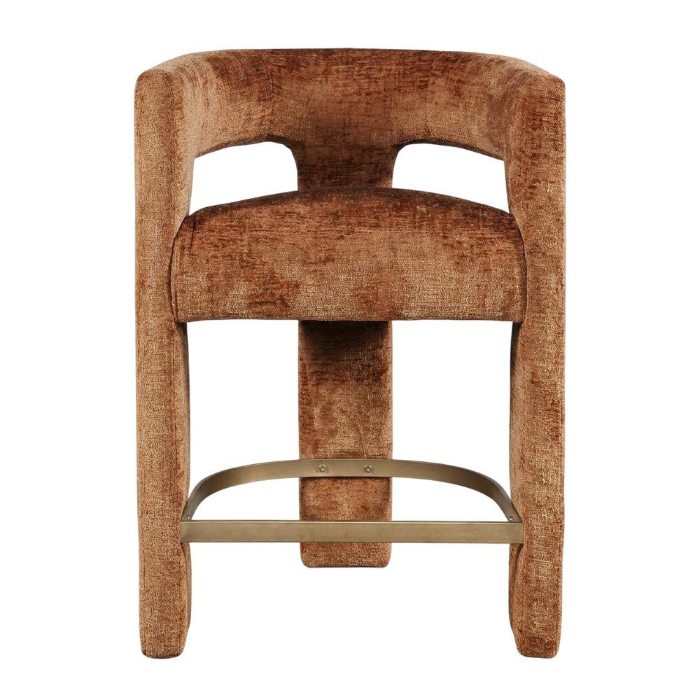 Modern Upholstered Counter Stool, Iron Frame, Rust, Set of 2. Picture 4
