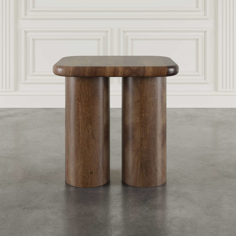 Mandara Global Modern Solid Wood Pillar Double Pedestal End Table. Picture 8